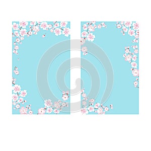 Set of vector colorful banners, greeting and invitation cards with sakura flowers.