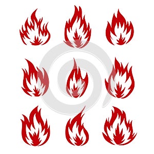 Set of Flame icon vector illustration logo. Isolated on white background.