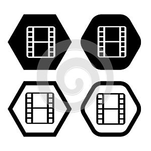 Set of Grunge film strips collection. Old retro cinema movie strip. Video recording. Vector illustration.