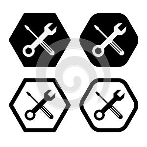 set of Tools, equipment, mechanical, Gear, wrench and screwdriver symbol icon vector Illustration