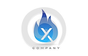 X blue fire flames alphabet letter logo design. Creative icon template for company and business
