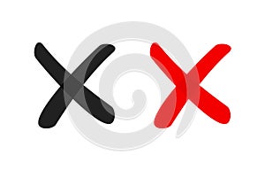 X close delete cross mark symbol icon isolated, deny handwritten error choice element, reject tick button photo