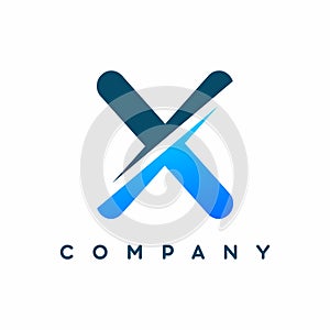 X company logo template vector blue