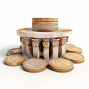 Iconographic Symbolism Coins In Columns On A Pedestal photo