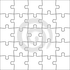 5x5 Jigsaw puzzle blank template background light lines. every piece is a single shape. Vector illustration