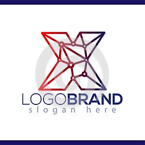 X Letter connect network logo element. Letter technology logo template