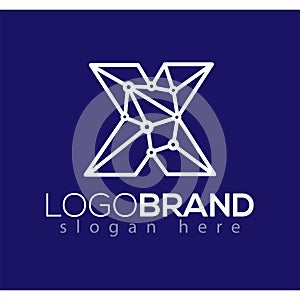 X Letter connect network logo element. Letter technology logo template