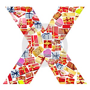 X Letter made of giftboxes