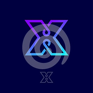 X letter. X monogram. Logo consist of gradient line with a drop or loop.