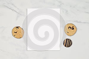 8.5x11 Letter Template with Cookies on Marble Background with Clipping Path