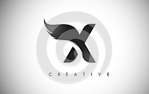 X Letter Wings Logo Design with Black Bird Fly Wing Icon.