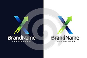 Letter X logo with growth arrow sign combination concept