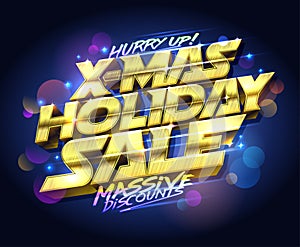 X-mas holiday sale, Christmas sale poster mockup with golden lettering