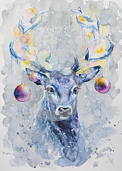 X-mass deer watercolors painted