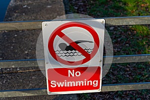 A "No Swimming" phrase and no swimming sign photo