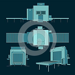 X-Ray Baggage Scanner cartoon illustration