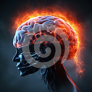 x-ray brain anatomy medical blue pain red medicine headache head. Generative AI.