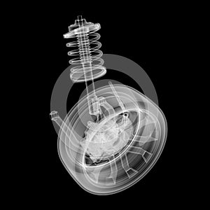 X-ray Car suspension and brake disk