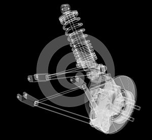 X-ray Car suspension and brake disk, 3d illustration