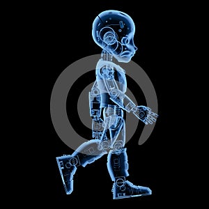 X-ray cute robot with cartoon character walk
