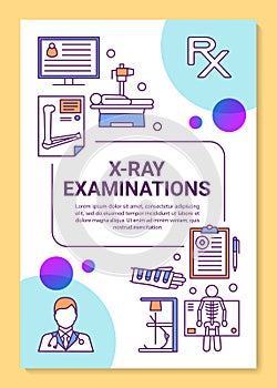 X-ray examination brochure template layout. Radiological survey. Hospital equipment. Flyer, booklet, leaflet print