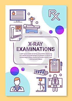 X-ray examination brochure template layout. Radiological survey. Hospital equipment. Flyer, booklet, leaflet print photo