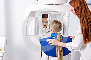 X-ray examination at dental surgery, patient in dentist stomatology clinic