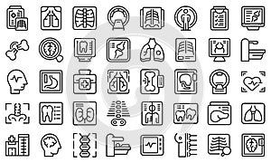 X-ray examination icons set outline vector. Hospital room