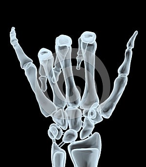 X-ray hand making hangloose gesture