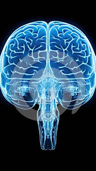 x-ray of human brain and blue tone radiograph on dark background, ai generative