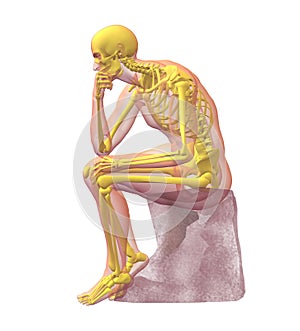 X-ray illustration of male human body and skeleton