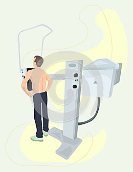 X-ray illustration. Man, x-ray, machine. Editable vector graphic design.