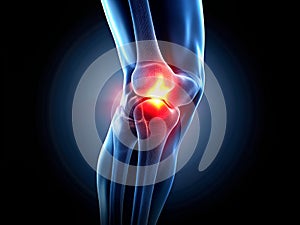 X-ray image. Knee bone pain,