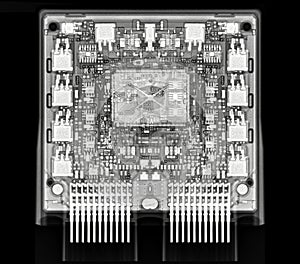 X-ray image of mother board of engine control unit or ECU in Motorcycle