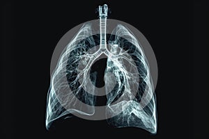 This x-ray image provides a detailed view of the human lungs, showcasing the anatomy and structure of the respiratory system, X-