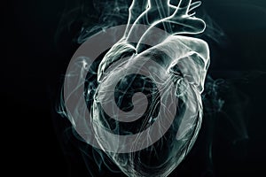 X-ray image of rendering showing heart of patient examined by cardiology doctor in hospital