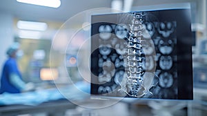 X-ray image of the spine with fracture and cord injury complications