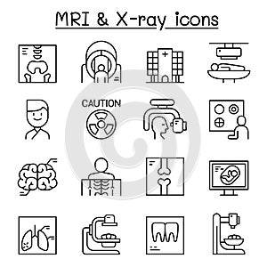 X-ray, MRI & Medical diagnostic icon set in thin line style