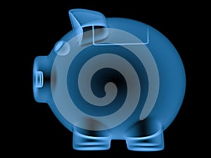 X ray piggy bank isolated on black
