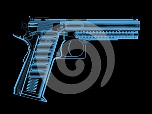 X-ray of a pistol with bullets.