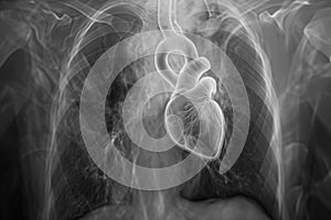 An X-ray radiography of chest organs taken by pulmonologist in 3D render is shown photo