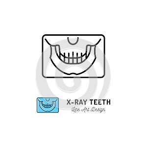 X-ray teeth icon, Panoramic radiograph x-ray jaw sign. Dental Care clinic logo, Stomatology office logotype. Thin line