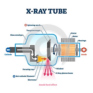 X ray tube vector illustration. Radiology scan equipment structural scheme.