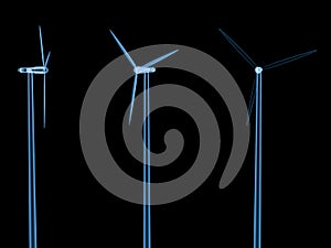 X ray wind turbines isolated on black