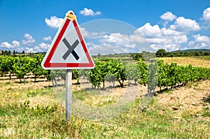 X sign in a vineyard in France