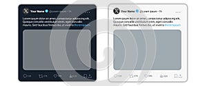X - Twitter post mock-up. Tweet frame template for news events with editable text and blank avatar.