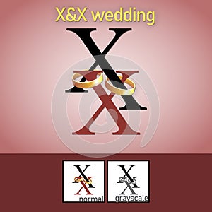 X and X Letter With Wedding Ring Logo. - Vector