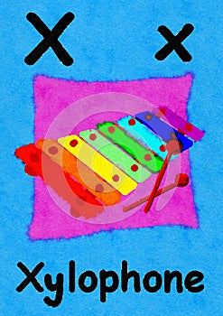 X is for xylophone. Learn the alphabet and spelling.