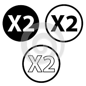 x2 icon. Double sign. x2 reward increase symbol. flat style