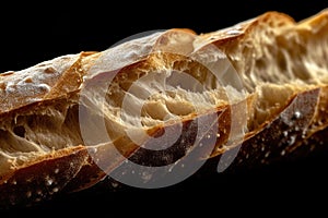 "Close-up of tasty slices of healthy artisan French baguette bread loaf